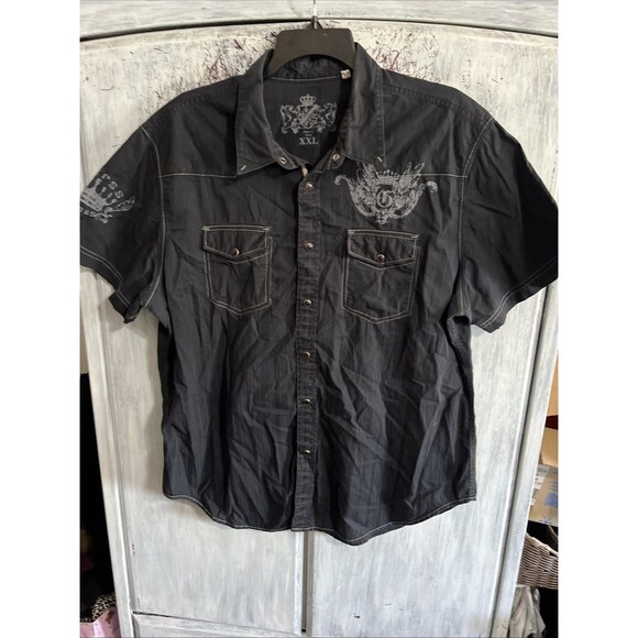 Guess vintage graphic button up short sleeve Men’s top Xxl Goth Grunge - Picture 1 of 8